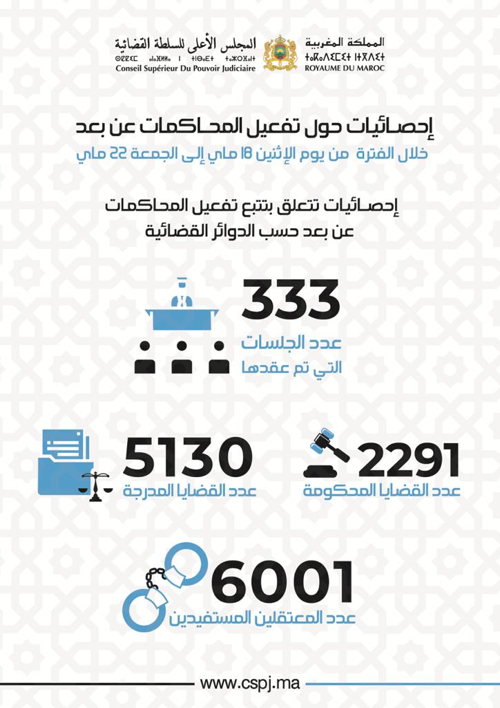 المجلس الاعلى للسلطة القضائية يستعرض حصيلة برنامج المحاكمات عن بعد بمختلف اقاليم المملكة